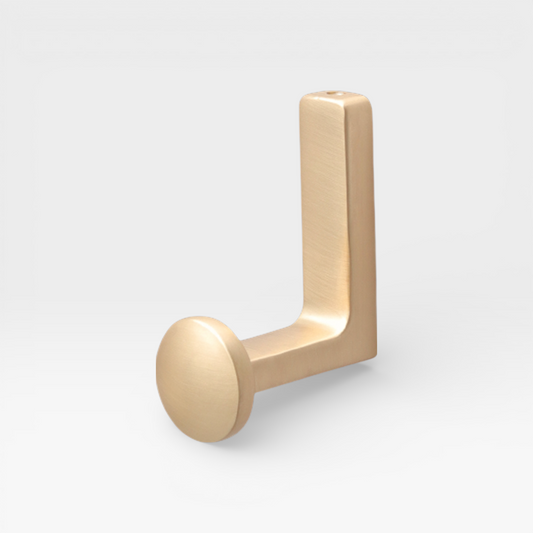 Brushed Brass Hop wall hook by Plook Design - compact hook for bathrooms